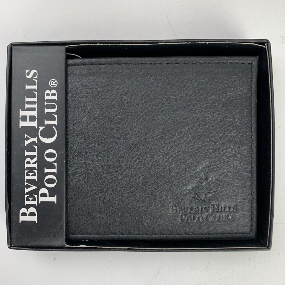 Beverly Hills Polo Club Mens Black Textured Leather Wallet New